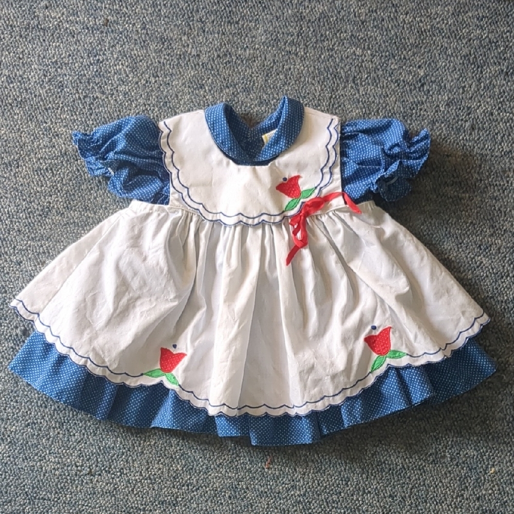 Vintage Blue and White Girl Dress Size 12 Months